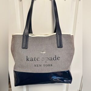 Kate Spade Ash Street Logo Tote Asphalt Grey and Patent Navy